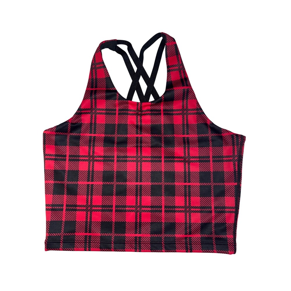 Beach Riot‎ Girls Libby Top Merry Plaid Black Plaid Crisscross Back NEW